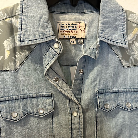 Free People x Sandrine Rose Blue and Cream Denim Shirt - Picture 5 of 5